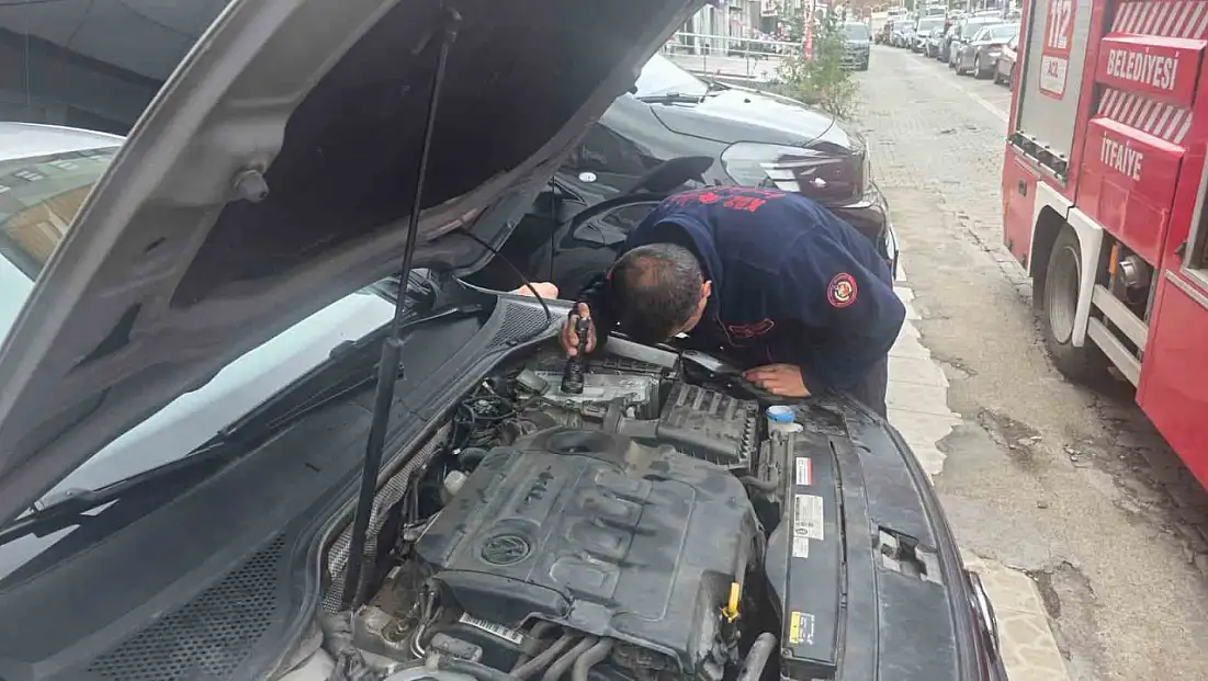 Otomobilin motor bölümüne giren yavru kedi 1 saatlik uğraşın ardından çıktı
