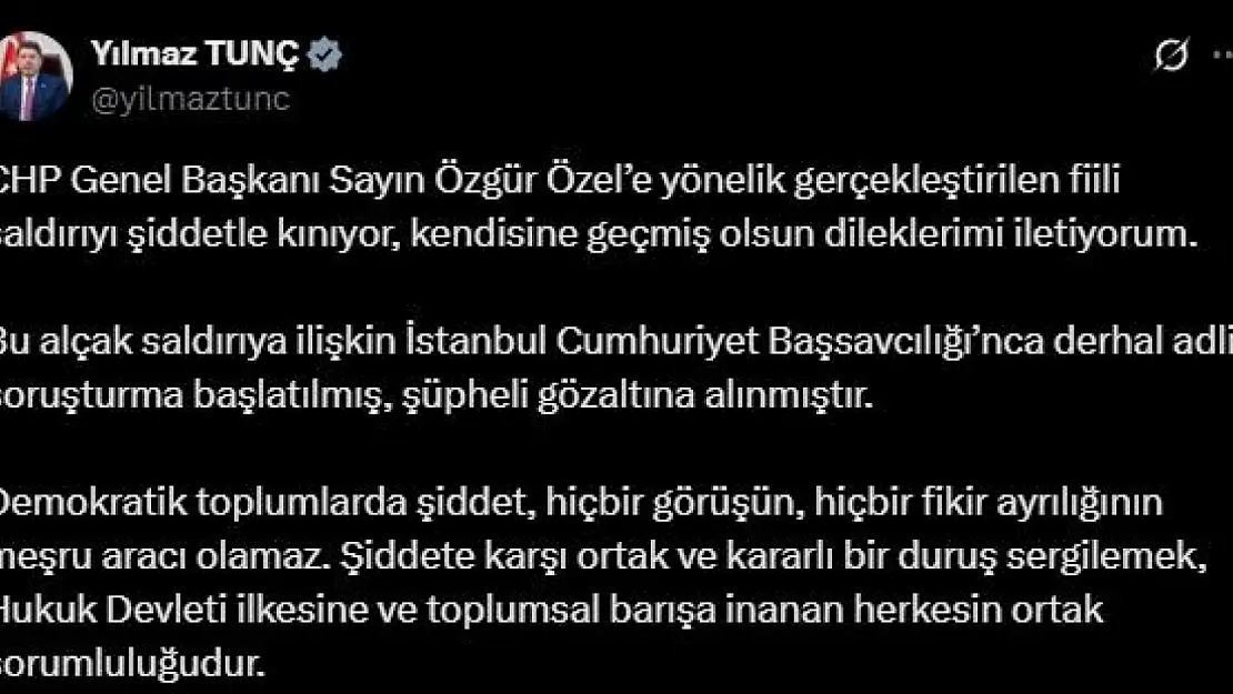 Bakan Tunç'tan Özel'e geçmiş olsun mesajı
