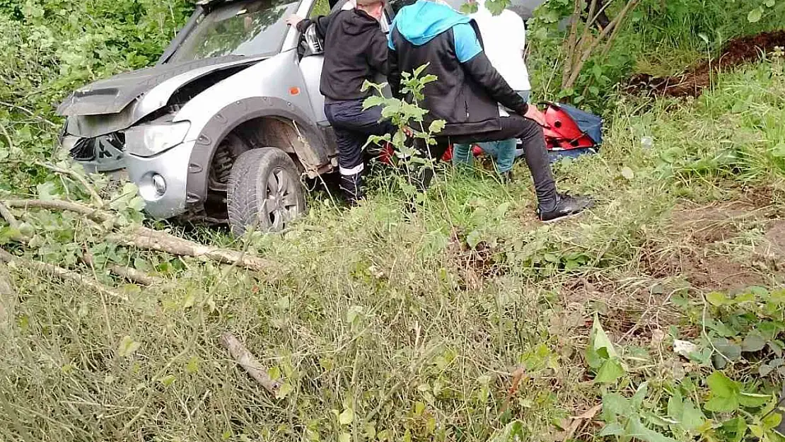 Elektrik direğine çarpan pikap tarlaya uçtu: 2 yaralı