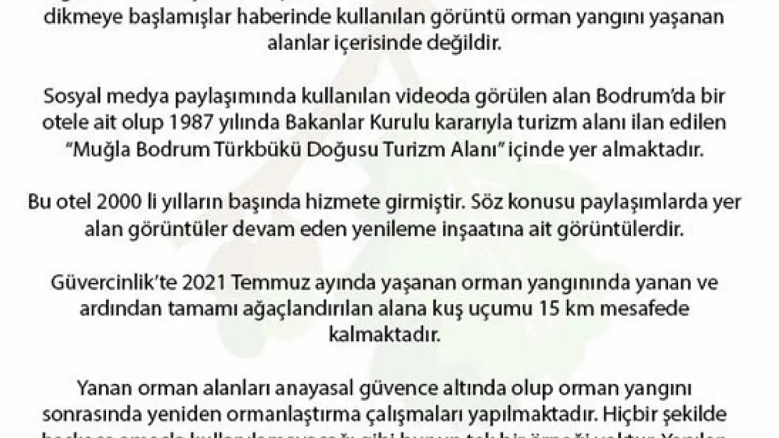 Orman Genel Müdürlüğünden, Midas'taki 3 yıl önce yanan ormanlık araziye ilişkin açıklama