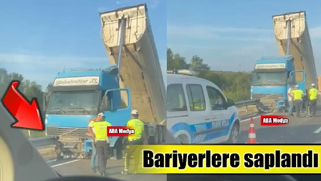 Tır bariyerlere saplandı