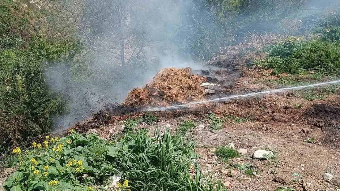 Çürüyen samanlar alev aldı