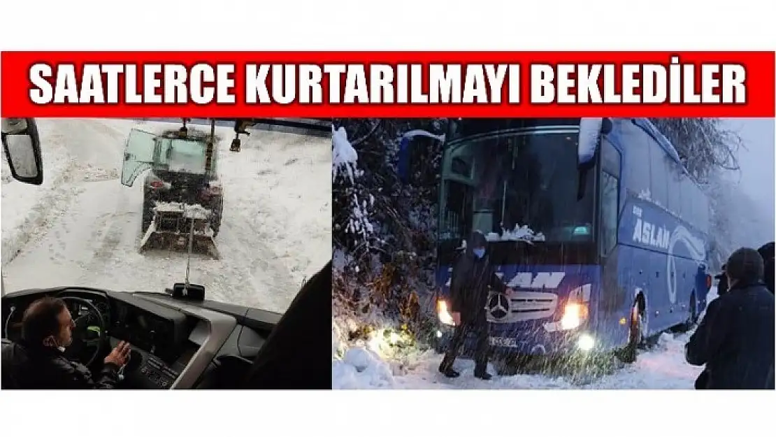 YOLCU OTOBÜSÜ KARLI YOLDA KONTROLDEN ÇIKTI