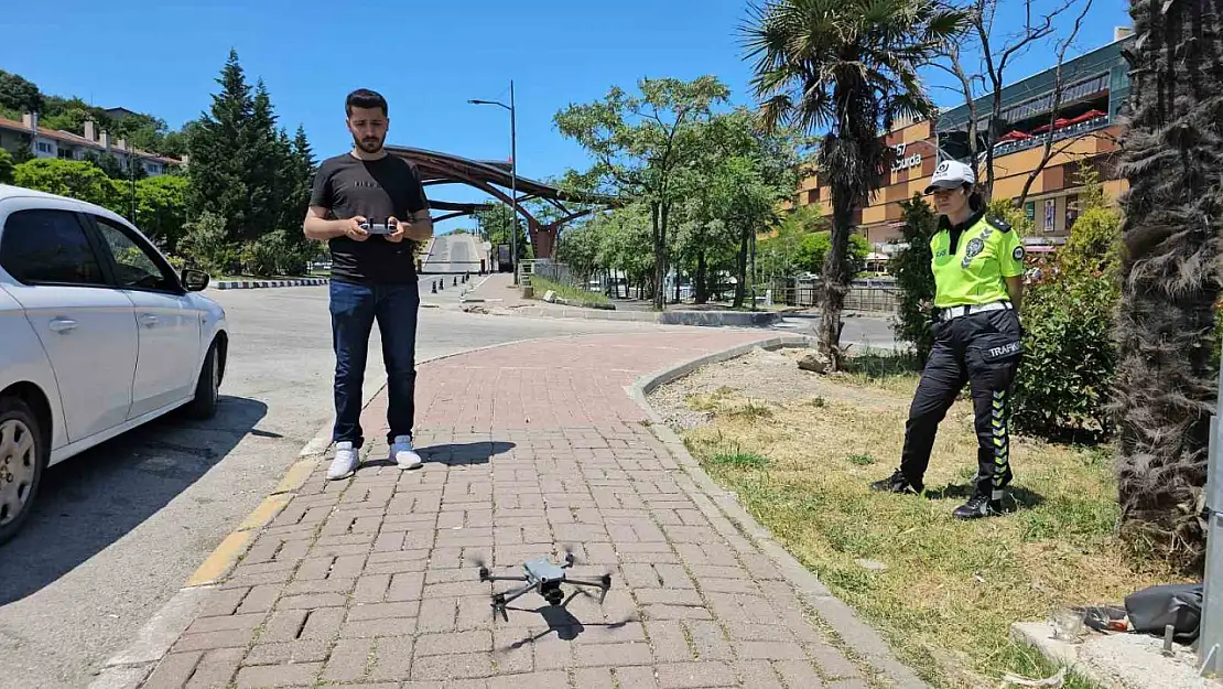 Zonguldak'ta trafikte bayram öncesi dronlu denetim