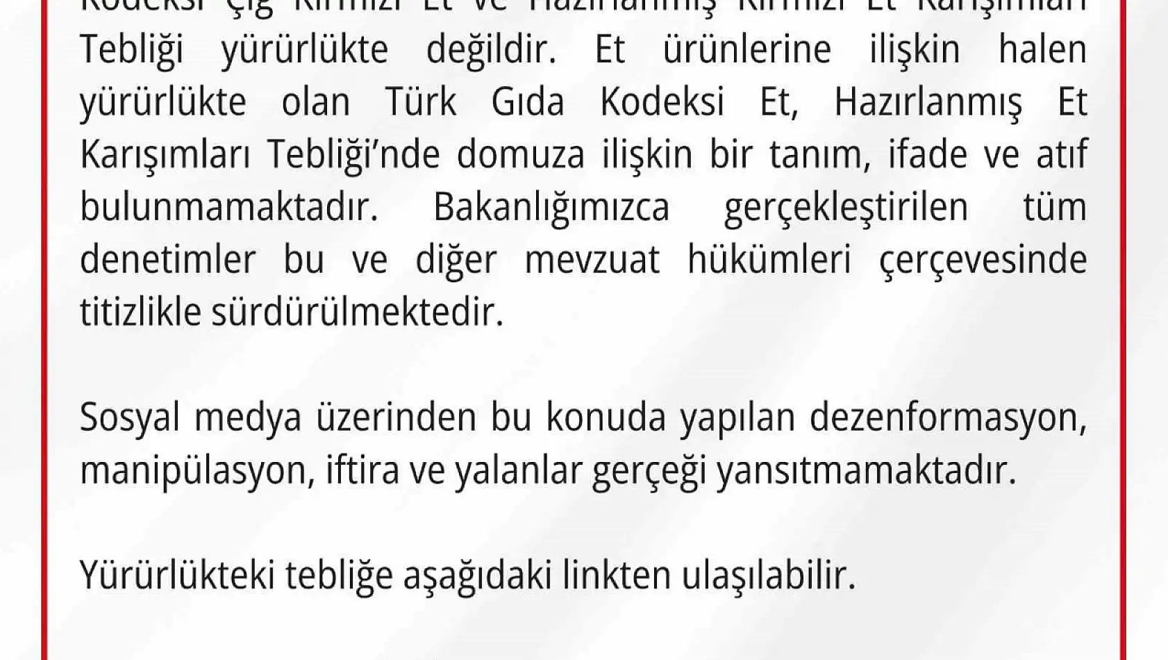 Gıda ve Kontrol Genel Müdürlüğü domuz etinin kasaplık etler sınıfına alındığı yönündeki iddiaları yalanladı