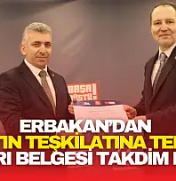 Erbakan'dan Bartın Teşkilatına Tebrik