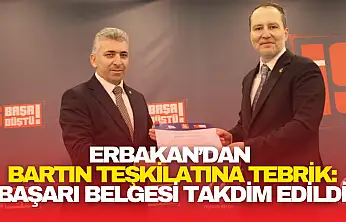 Erbakan'dan Bartın Teşkilatına Tebrik