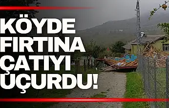 Fırtına Dehşeti! Uçan Çatı Telleri Koparıp Yola Savruldu
