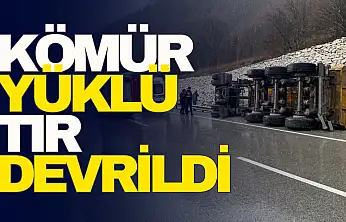 Kömür yüklü tır devrildi
