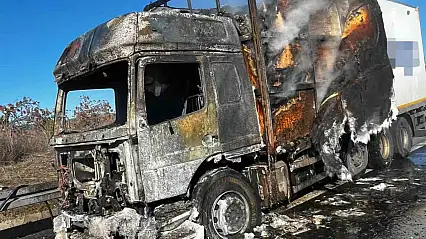 Kargo yüklü tır alev alev yandı
