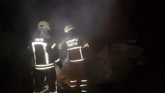 Ağaca çarpan araç alev alev yandı