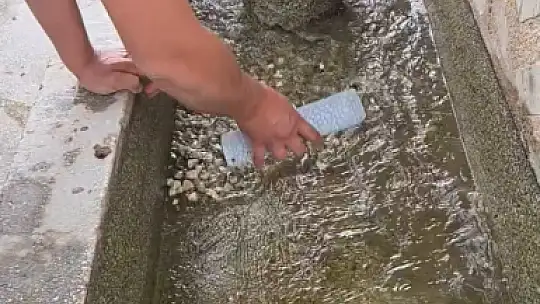 Duyarlı vatandaş, hayvanların su içtiği yosunlu çeşmeyi temizledi