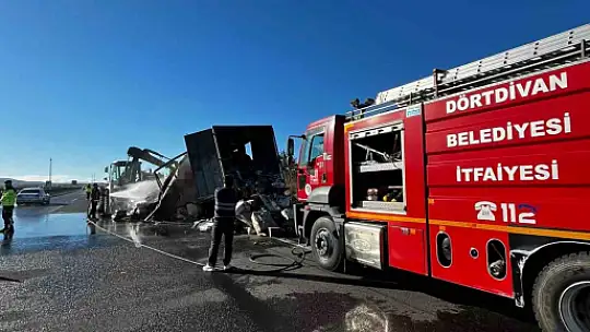 Kargo yüklü tır alev alev yandı