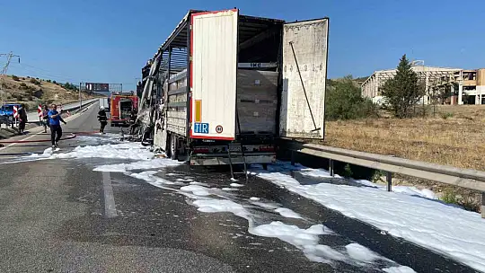 D100'de seyir halindeki tır alev alev yandı