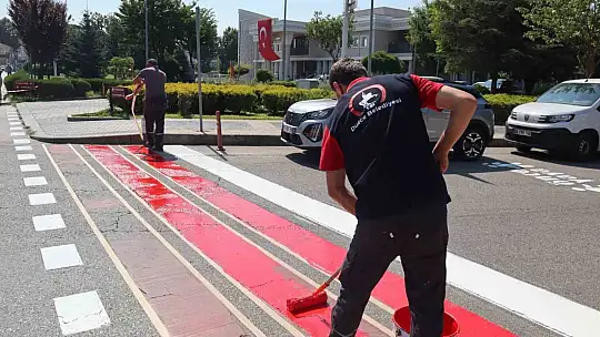 Düzce'de yaya geçit çizgileri yenilenerek belirgin hale getiriliyor