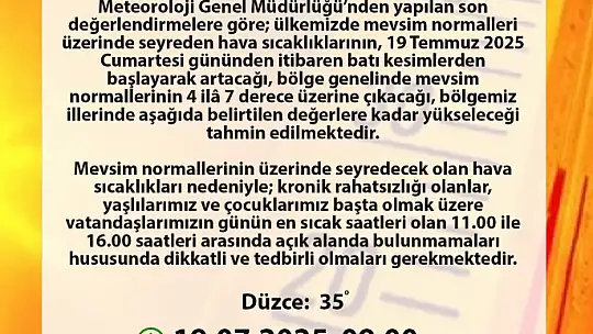 Düzce Valiliği'nden sıcak hava uyarısı