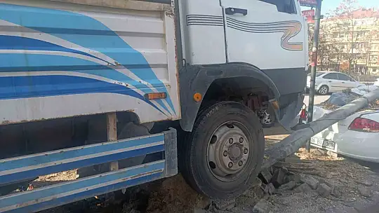Freni patlayan kamyonet direğe çarparak durabildi