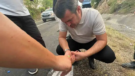 Karabük Belediye Başkanı Çetinkaya, yangında etkilenen serçeye elleriyle su verdi