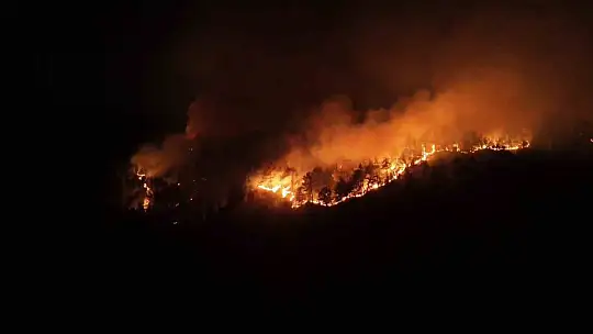 Karabük'te geceyi aydınlatan orman yangını böyle görüntülendi