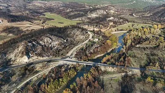 Karabük'te yanan ağaçlarla sonbahar renkleri aynı kadrajda görüntülendi