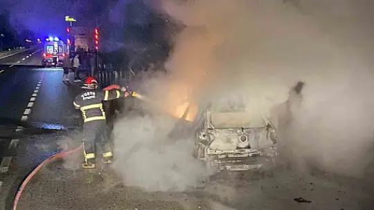 Otomobil ile büyükbaş hayvan yüklü tırın çarpışması sonucu yangın çıktı, 4 hayvan telef oldu