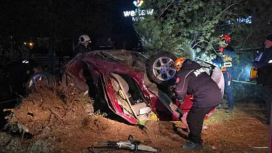 Otomobil, takla atarak çarptığı ağacı kökünden söktü: 1 ölü