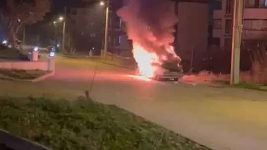 Park halindeki otomobil alev topuna döndü