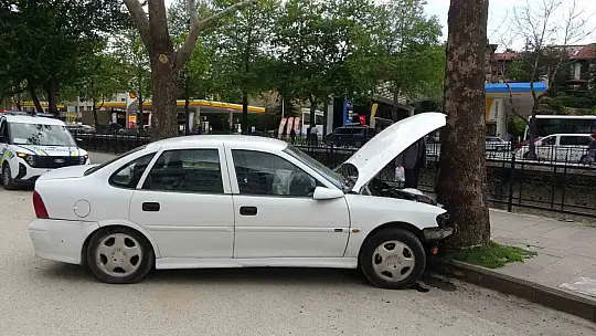 Virajı alamayan otomobil, kaldırımda ağaca çarptı