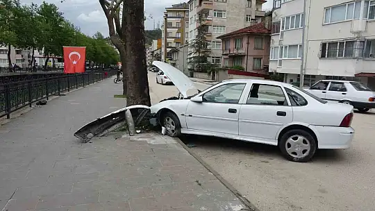 Virajı alamayan otomobil, kaldırımda ağaca çarptı