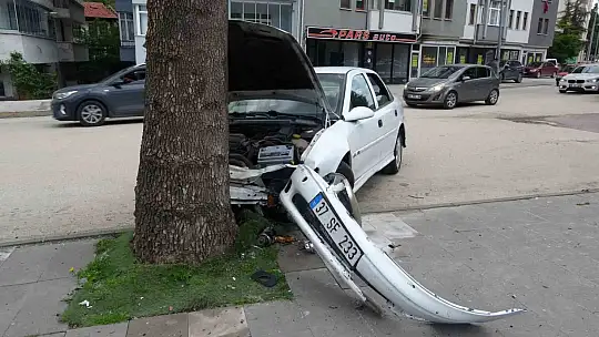 Virajı alamayan otomobil, kaldırımda ağaca çarptı