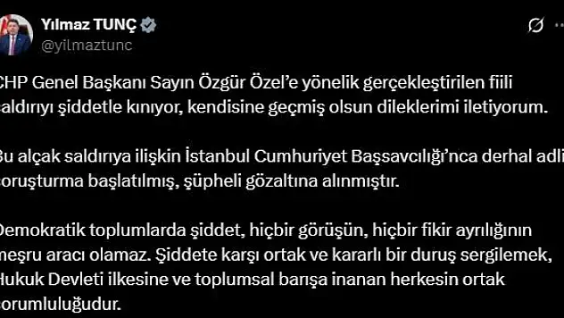 Bakan Tunç'tan Özel'e geçmiş olsun mesajı