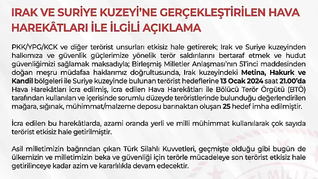 Irak ve Suriye'nin kuzeyine hava harekatı