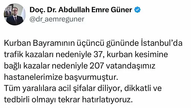 İstanbul'da bayramın 3'üncü gününde 244 kişi hastaneye başvurdu