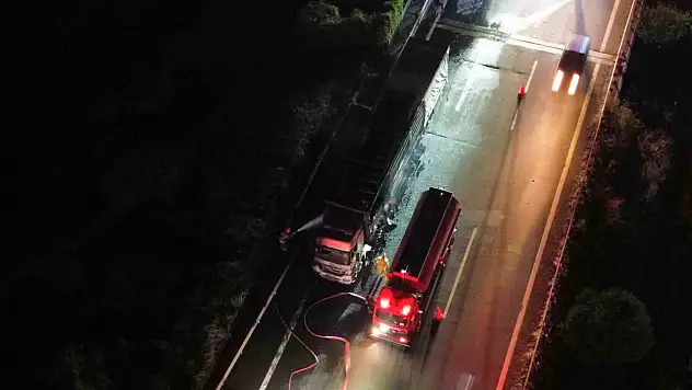 MDF yüklü tır alev alev yandı