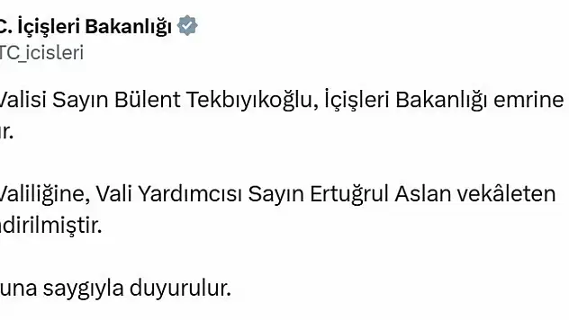 Tunceli Valisi Tekbıyıkoğlu merkeze çekildi
