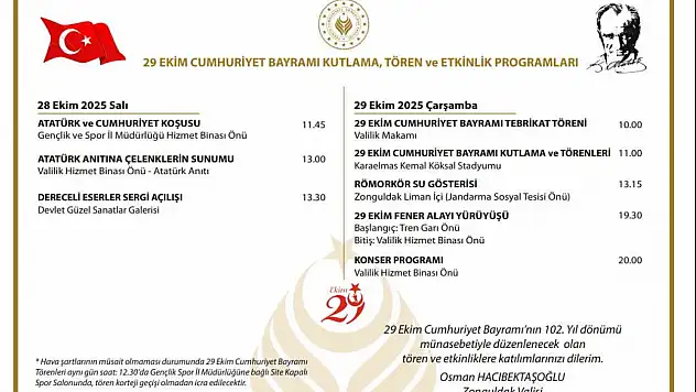 Zonguldak'ta 29 Ekim programı belli oldu