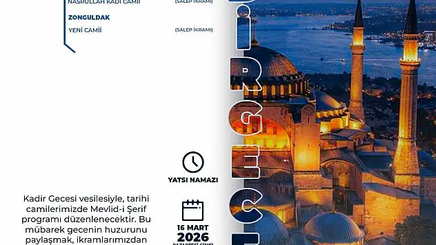 Zonguldak Yeni Camii'nde Kadir Gecesi'nin manevi iklimi dualarla yaşanacak