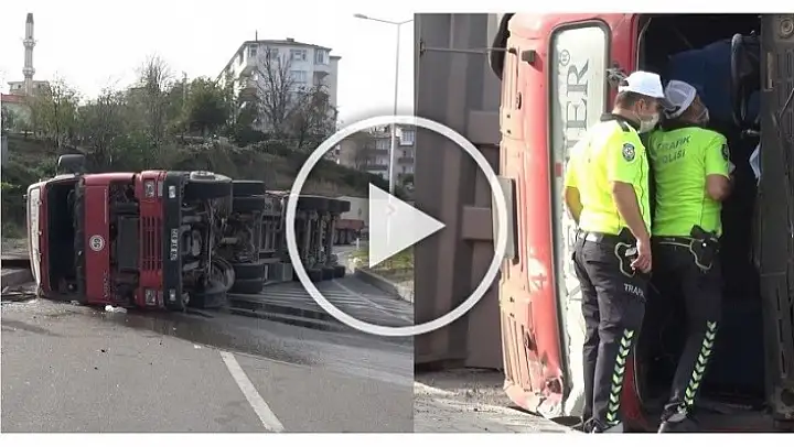 DEMİR YÜKLÜ TIR DEVRİLDİ
