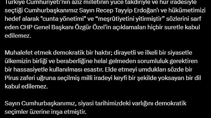 Bakan Memişoğlu'ndan Cumhurbaşkanını ve hükümeti hedef alan CHP Genel Başkanı Özel'e tepki