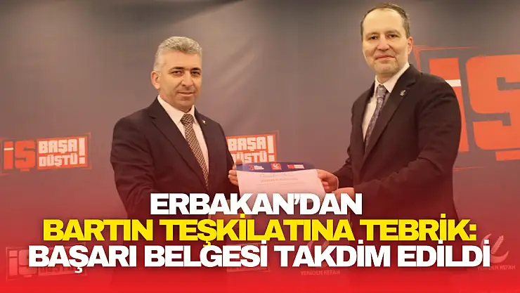 Erbakan'dan Bartın Teşkilatına Tebrik