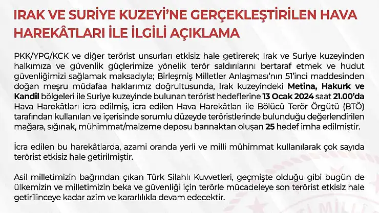 Irak ve Suriye'nin kuzeyine hava harekatı