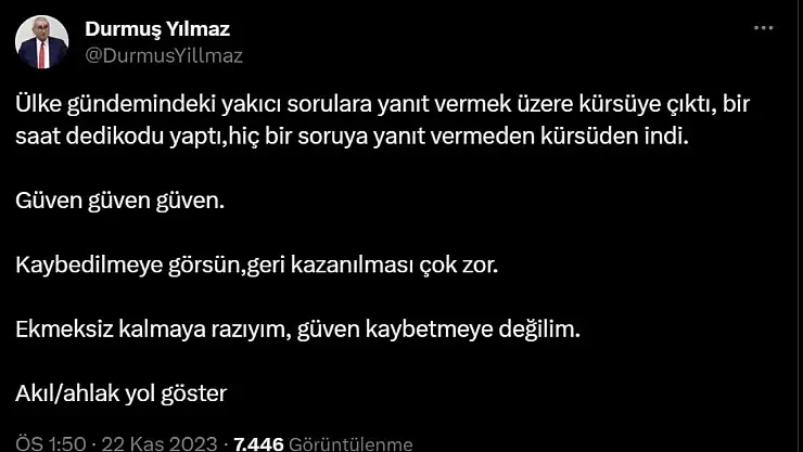 'Bir saat dedikodu yaptı, hiçbir soruya yanıt vermeden kürsüden indi'