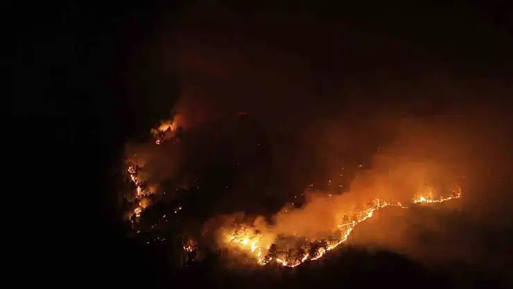 Karabük'te geceyi aydınlatan orman yangını böyle görüntülendi