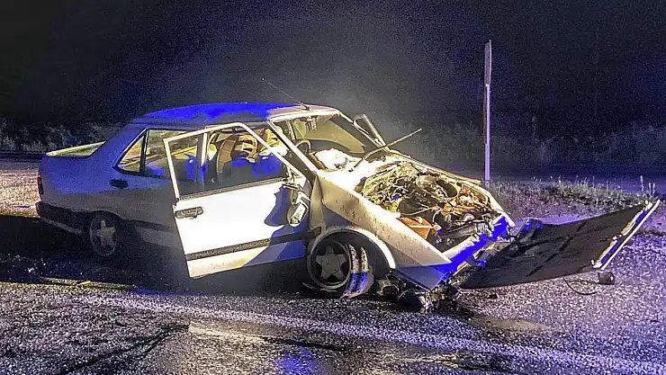 Refüje çarpan otomobilin sürücüsü yaralandı