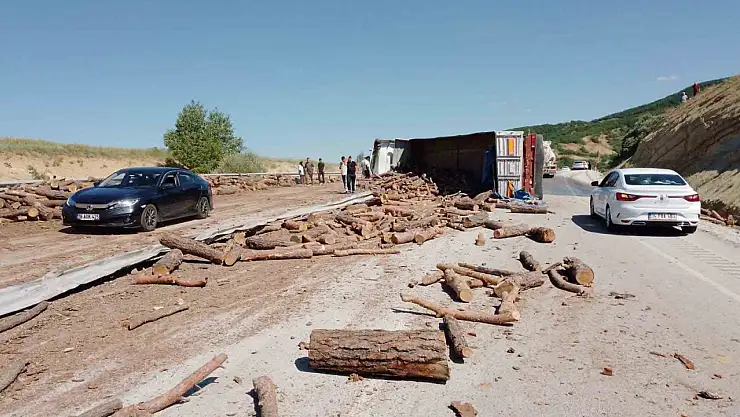 Tomruk yüklü kamyon devrildi 1 ölü