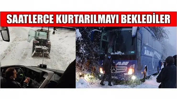 YOLCU OTOBÜSÜ KARLI YOLDA KONTROLDEN ÇIKTI