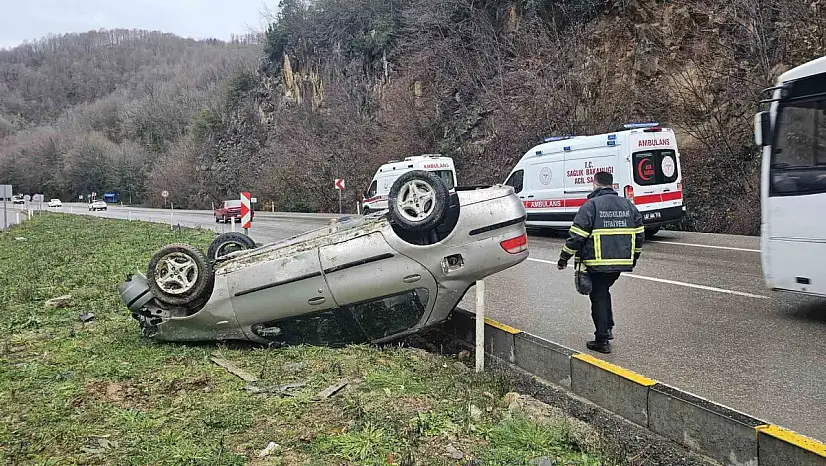 Zonguldak'ta takla atan otomobildeki 3 kişi yaralandı
