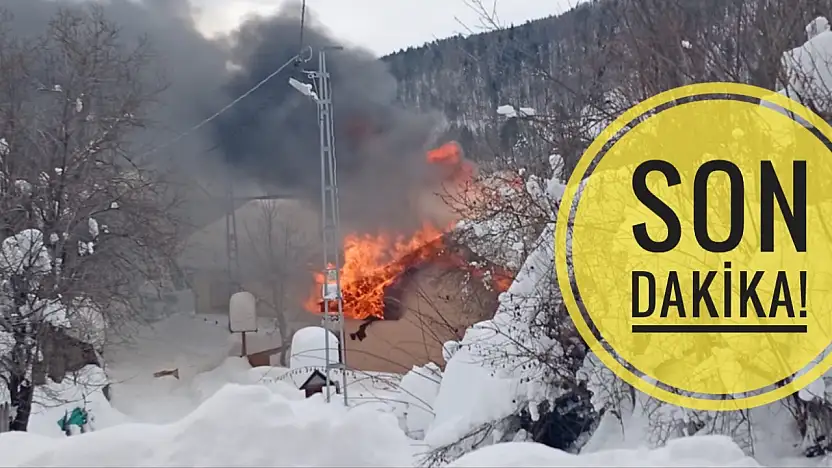 Karlar altındaki köyde yangın