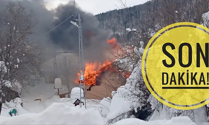 Karlar altındaki köyde yangın