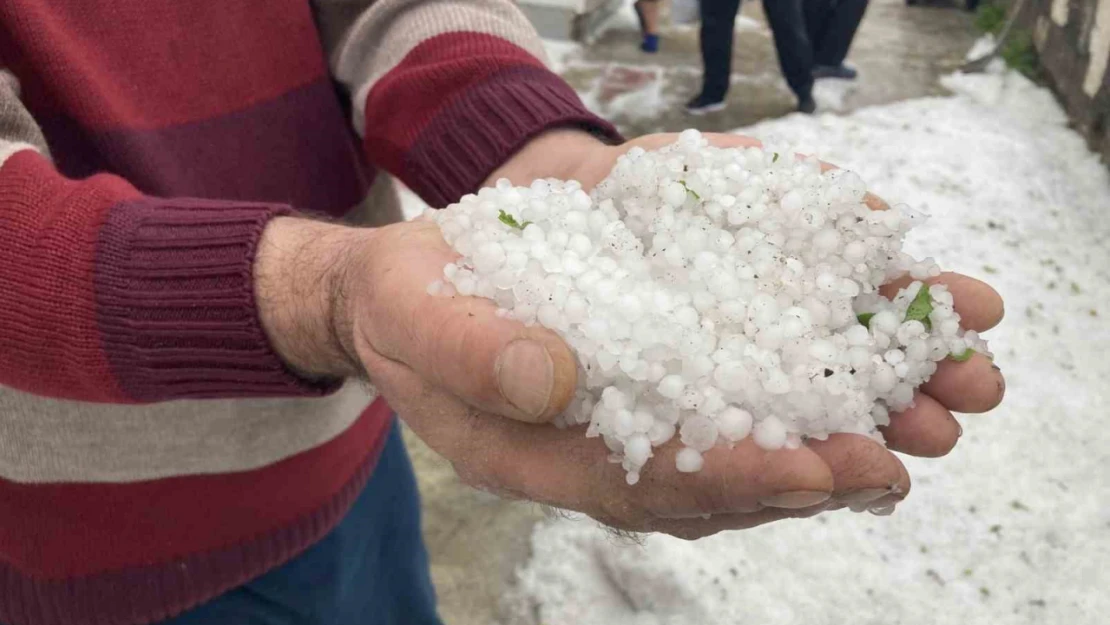 Dolu yağışı Kemaliye'nin yollarını beyaza büründürdü